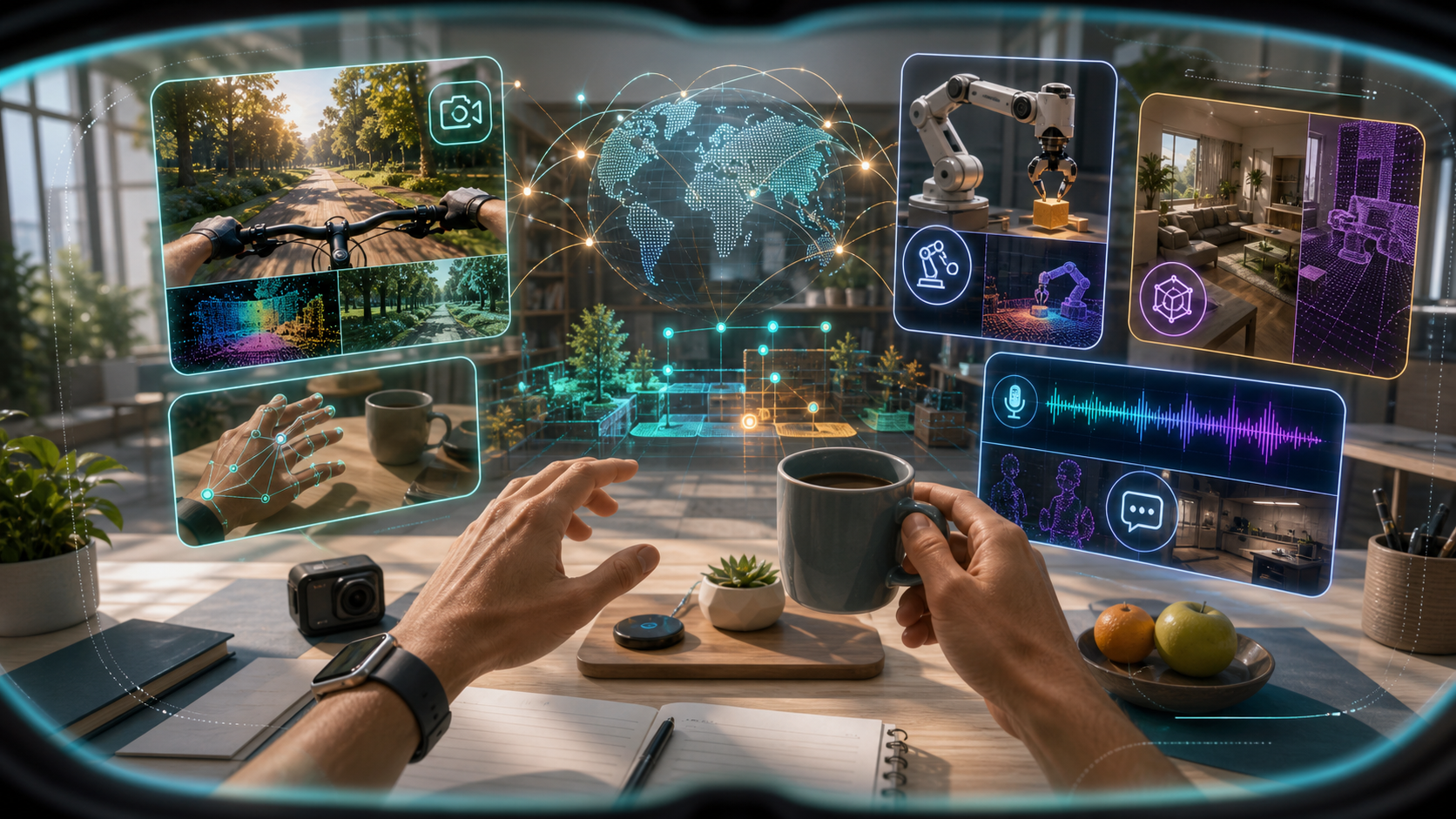 Technical illustration of a first-person egocentric AI atlas