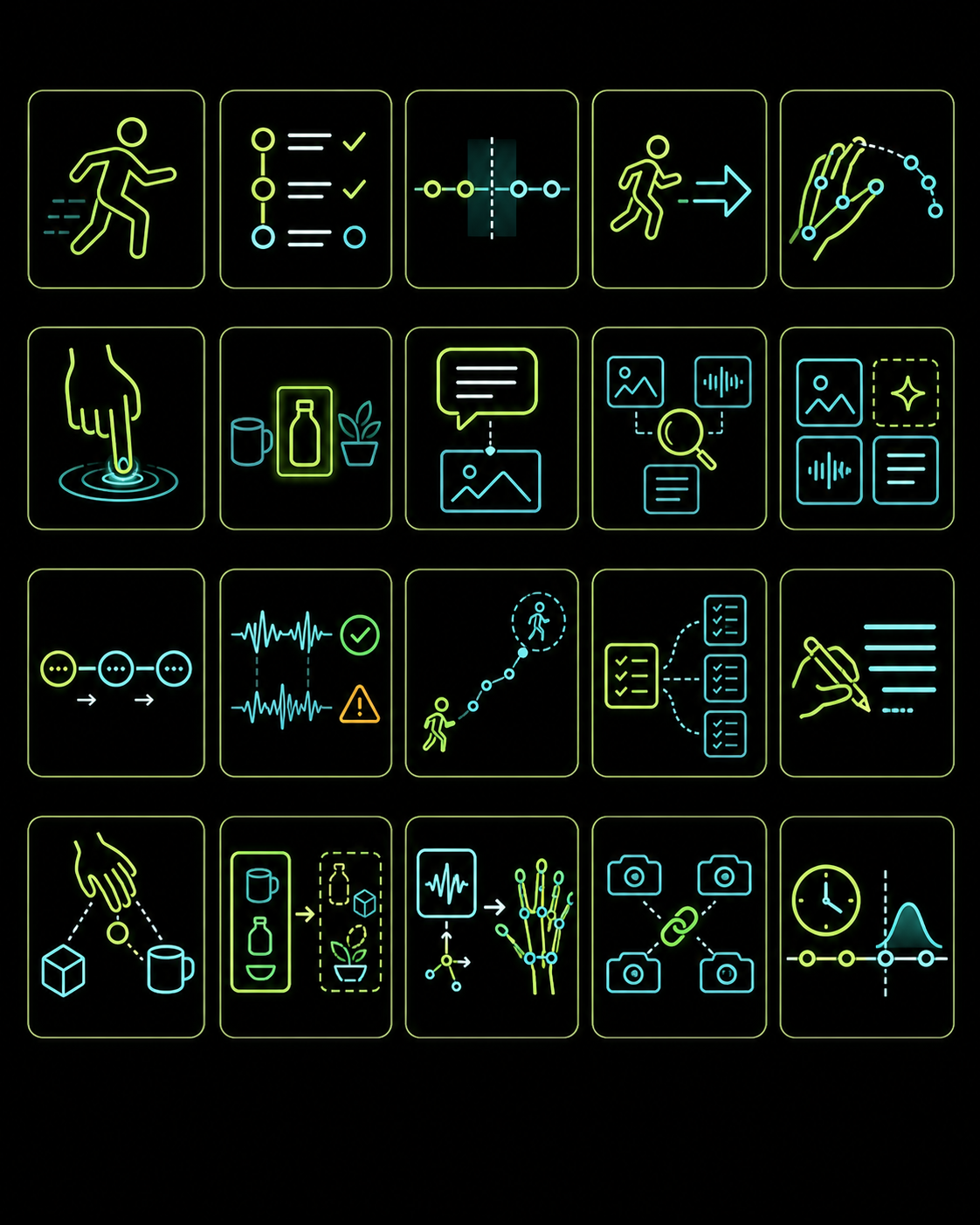 Generated 4 by 5 atlas of the 20 Xperience-10M task icons